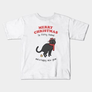 Merry Christmas Ya Filthy Animal Black Cat Kids T-Shirt